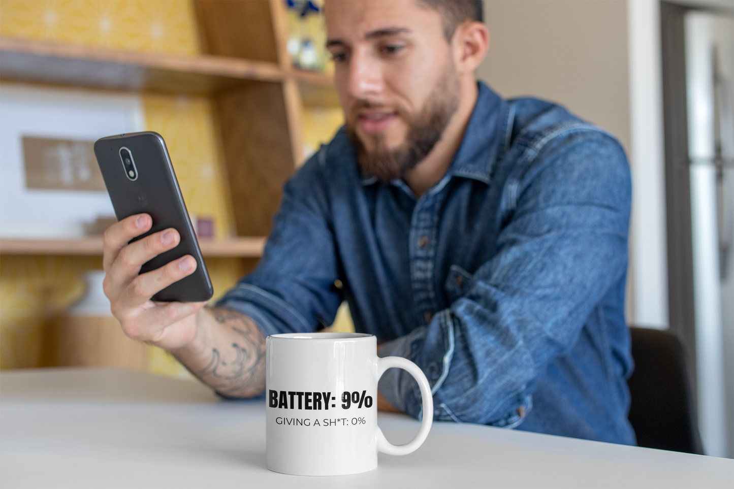 Battery 9% No Charger Mug – Funny Work Mug